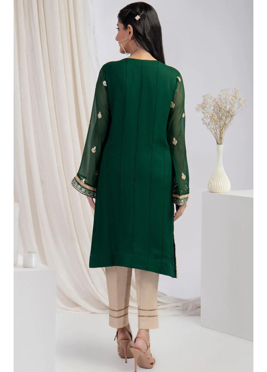 Shamooz Luxury Pret  Chiffon Shirt SHM22LC SHK-024 Bottle Green