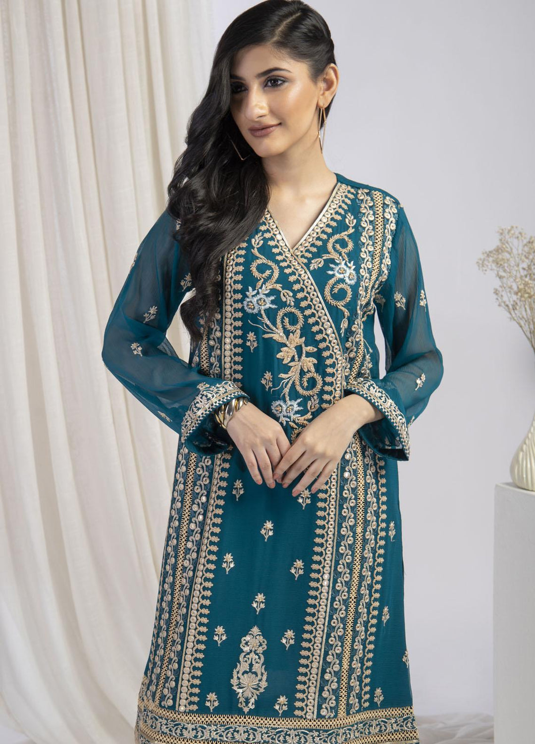 Shamooz Luxury Pret  Chiffon Shirt SHM22LC SHK-030 Pattern Green