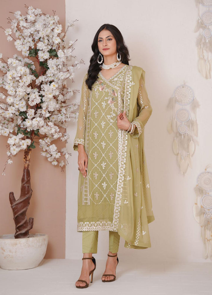 Shamooz Luxury Pret  Chiffon 3 Piece Suit Forest Green/SEM-0385