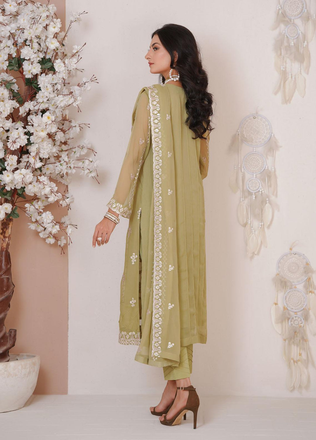 Shamooz Luxury Pret  Chiffon 3 Piece Suit Forest Green/SEM-0385