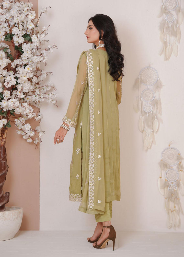 Shamooz Luxury Pret  Chiffon 3 Piece Suit Forest Green/SEM-0385