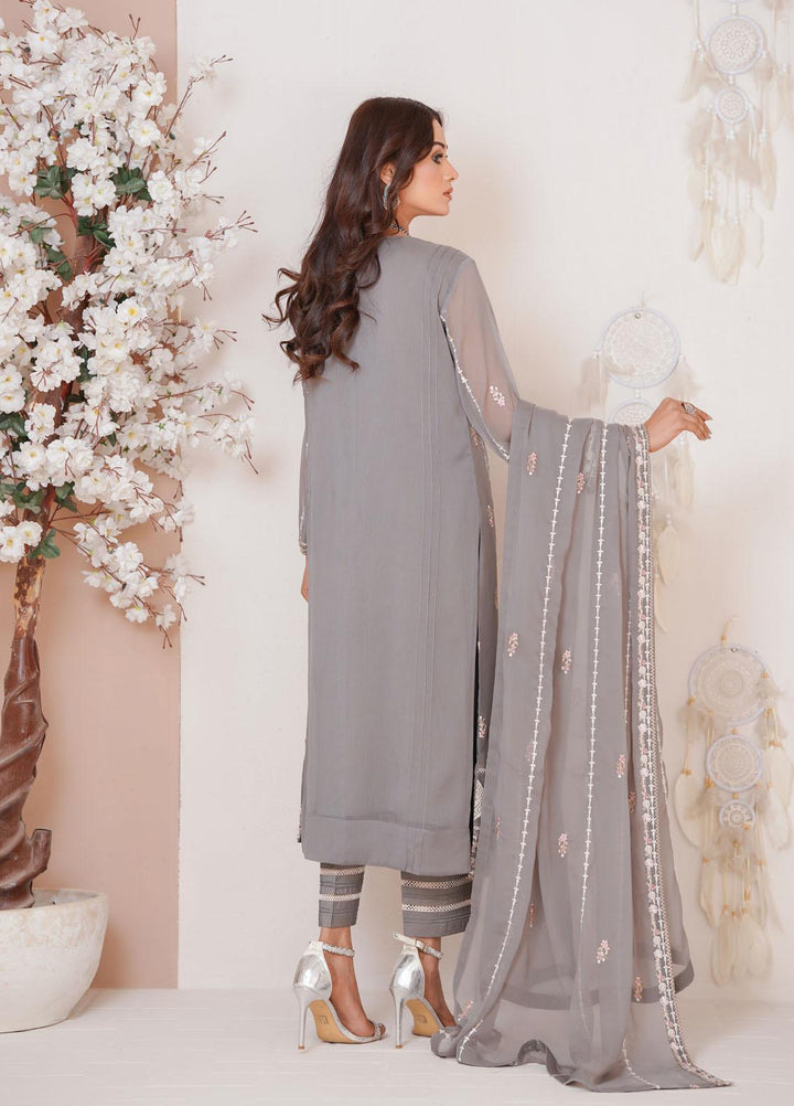 Shamooz Luxury Pret  Chiffon 3 Piece Suit Grey Dove/SEM-0384