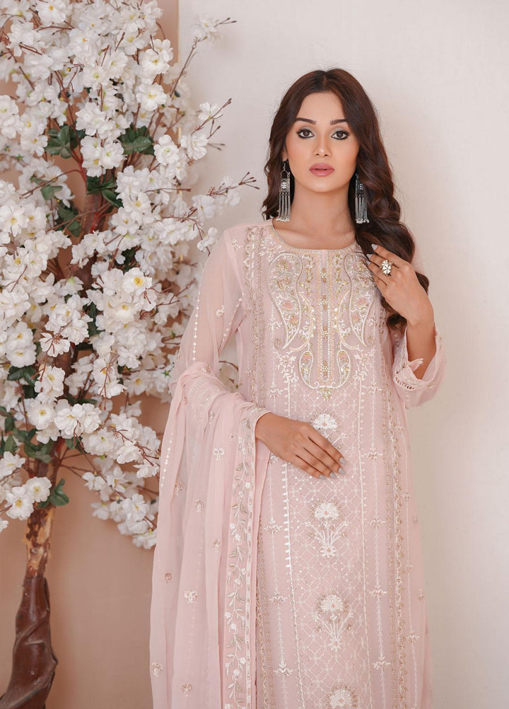 Shamooz Luxury Pret  Chiffon 3 Piece Suit Tea Pink/SEM-0390