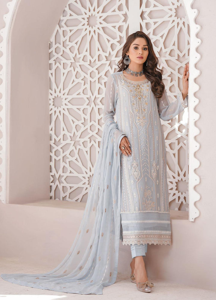 Shamooz Luxury Pret  Chiffon 3 Piece Suit Light Grey / SEM-0397