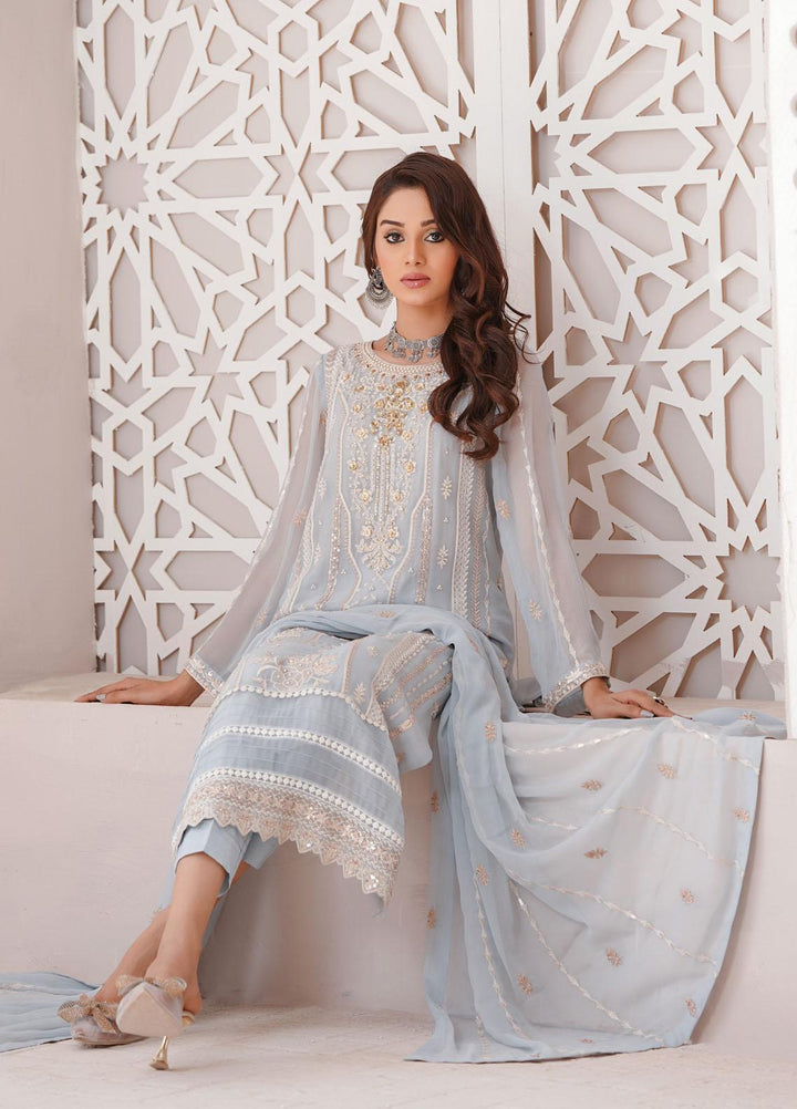 Shamooz Luxury Pret  Chiffon 3 Piece Suit Light Grey / SEM-0397