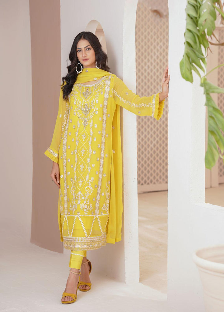 Shamooz Luxury Pret  Chiffon 3 Piece Suit Yellow / SEM-0389