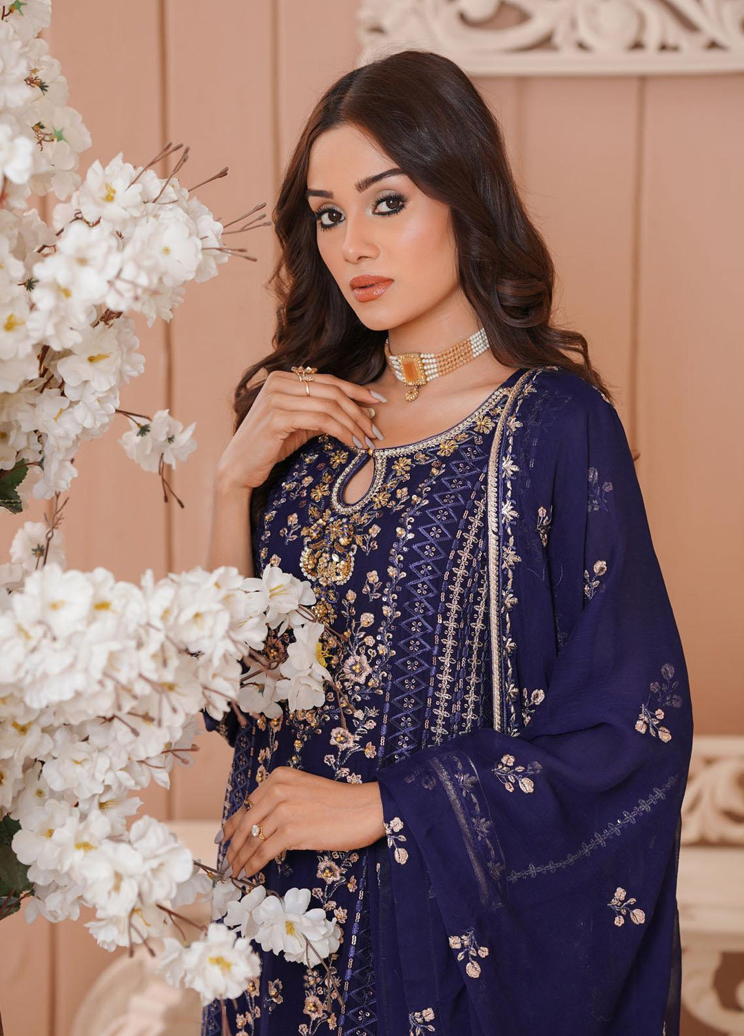 Shamooz Luxury Pret  Chiffon 3 Piece Suit Blue Amber / SEM-0392