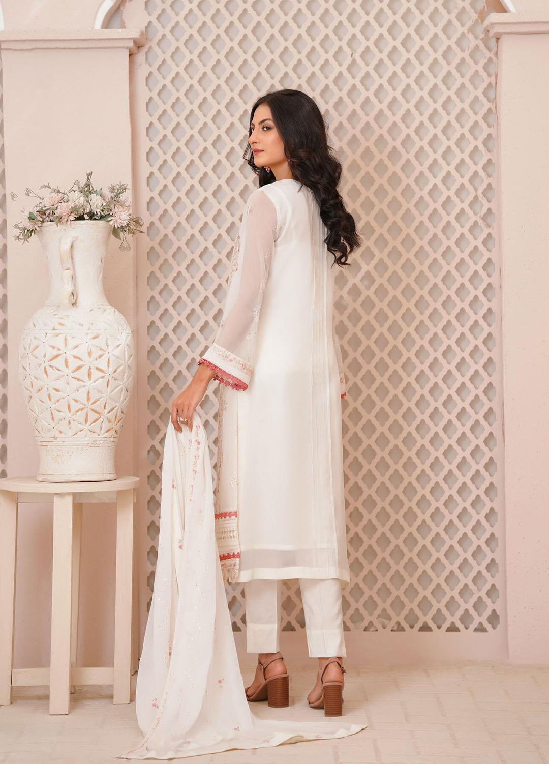 Shamooz Luxury Pret  Chiffon 3 Piece Suit Off White / SEM-0393