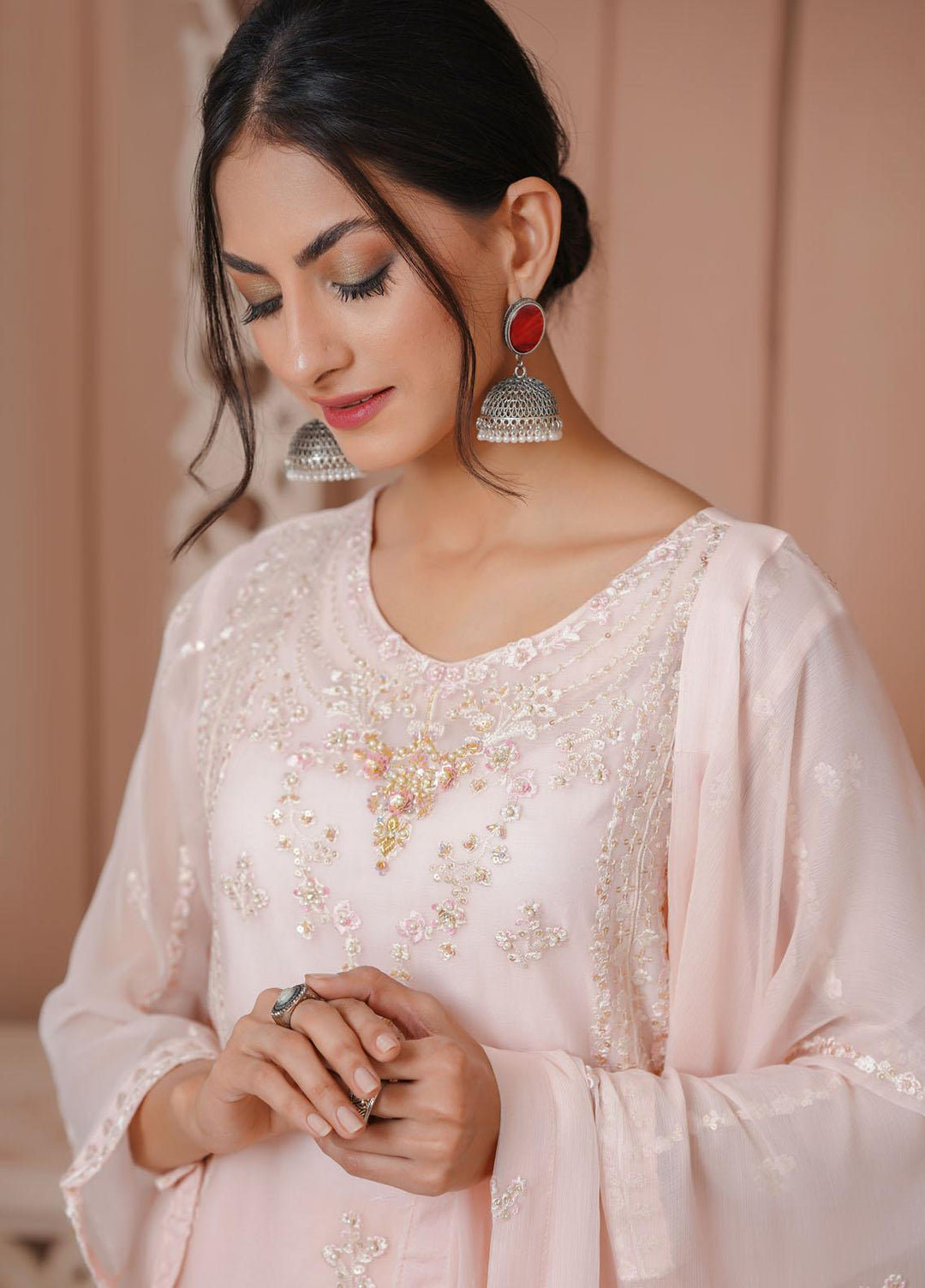 Shamooz Luxury Pret  Chiffon 3 Piece Suit Ballet Pink / SEM-0387