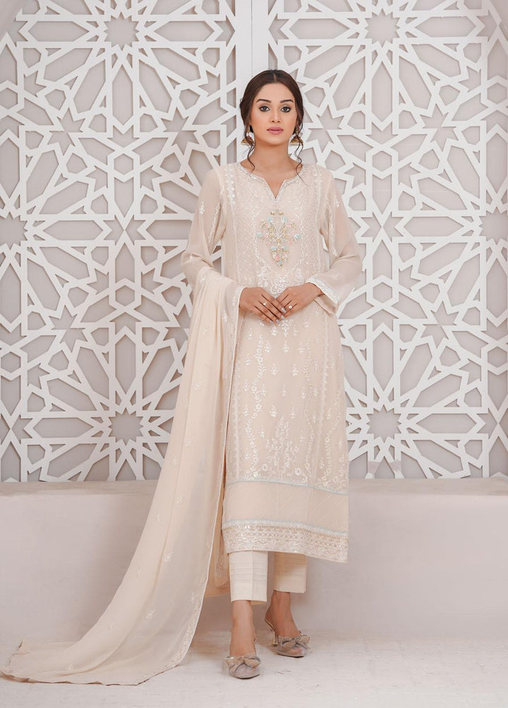 Shamooz Luxury Pret  Chiffon 3 Piece Suit Beige / SEM-0396