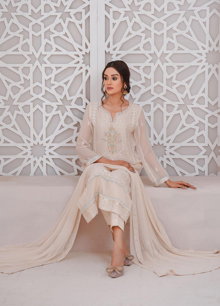 Shamooz Luxury Pret  Chiffon 3 Piece Suit Beige / SEM-0396