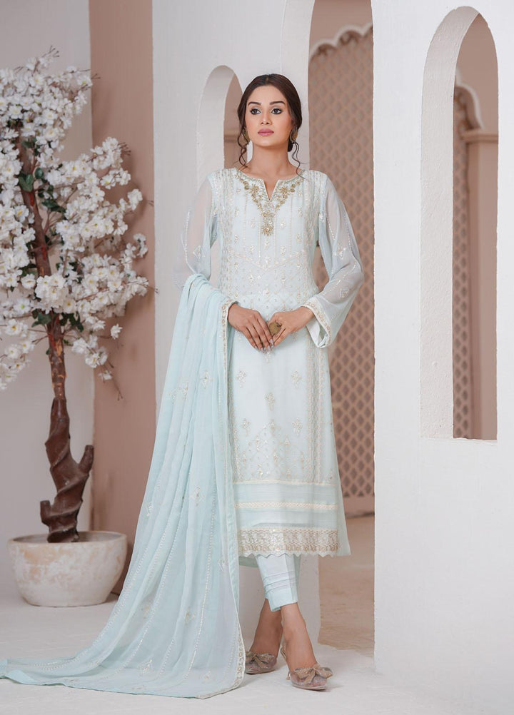 Shamooz Luxury Pret  Chiffon 3 Piece Suit Light Aqua / SEM-0395