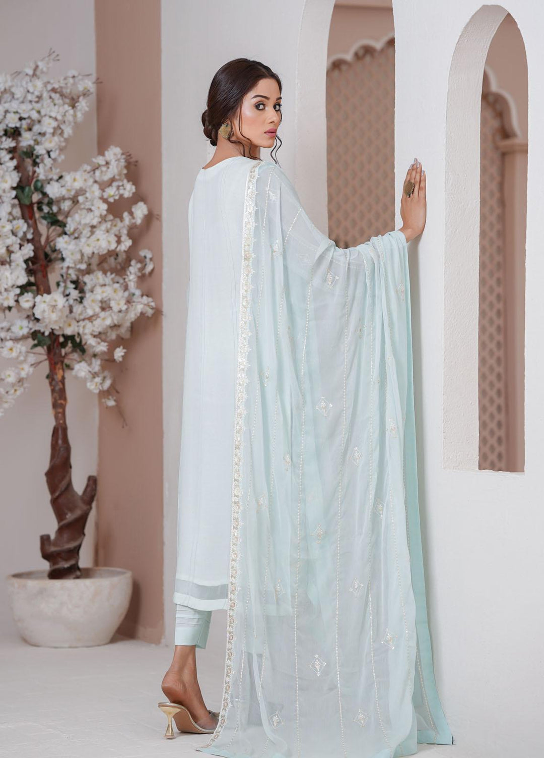 Shamooz Luxury Pret  Chiffon 3 Piece Suit Light Aqua / SEM-0395