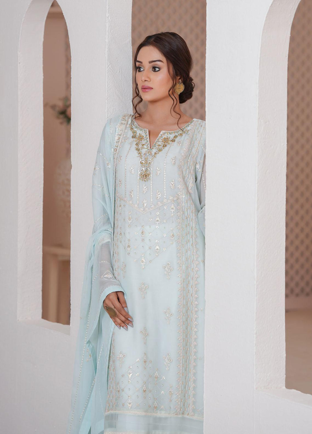 Shamooz Luxury Pret  Chiffon 3 Piece Suit Light Aqua / SEM-0395