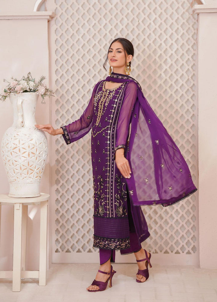 Shamooz Luxury Pret  Chiffon 3 Piece Suit Purple / SEM-0394