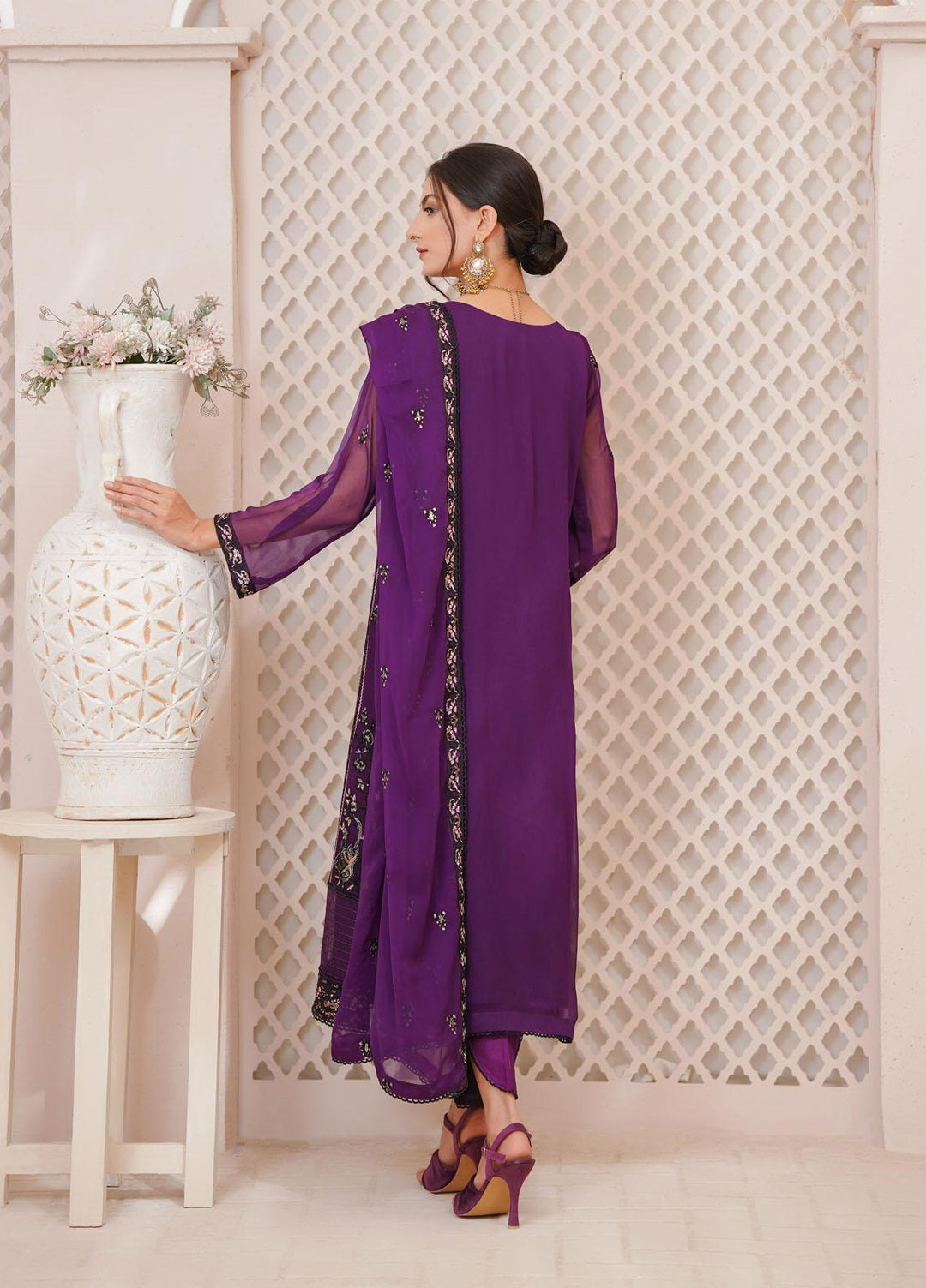 Shamooz Luxury Pret  Chiffon 3 Piece Suit Purple / SEM-0394