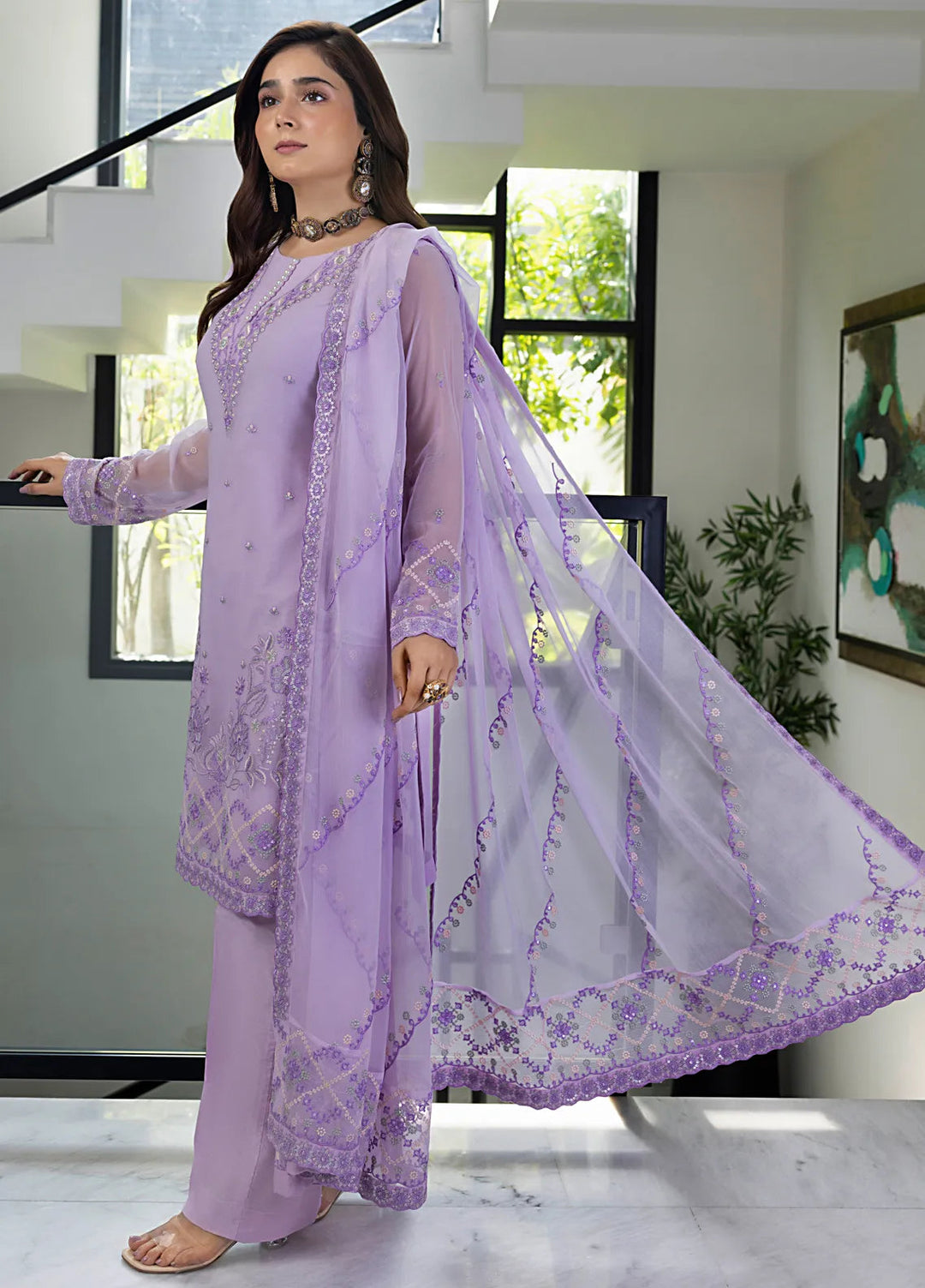 Shamooz Pret Embroidered Chiffon 3 Piece Suit Berry SEM-0745