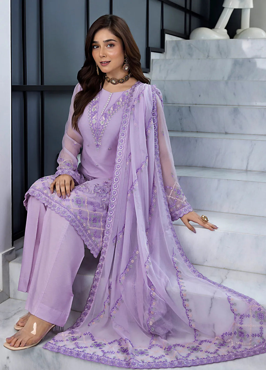 Shamooz Pret Embroidered Chiffon 3 Piece Suit Berry SEM-0745