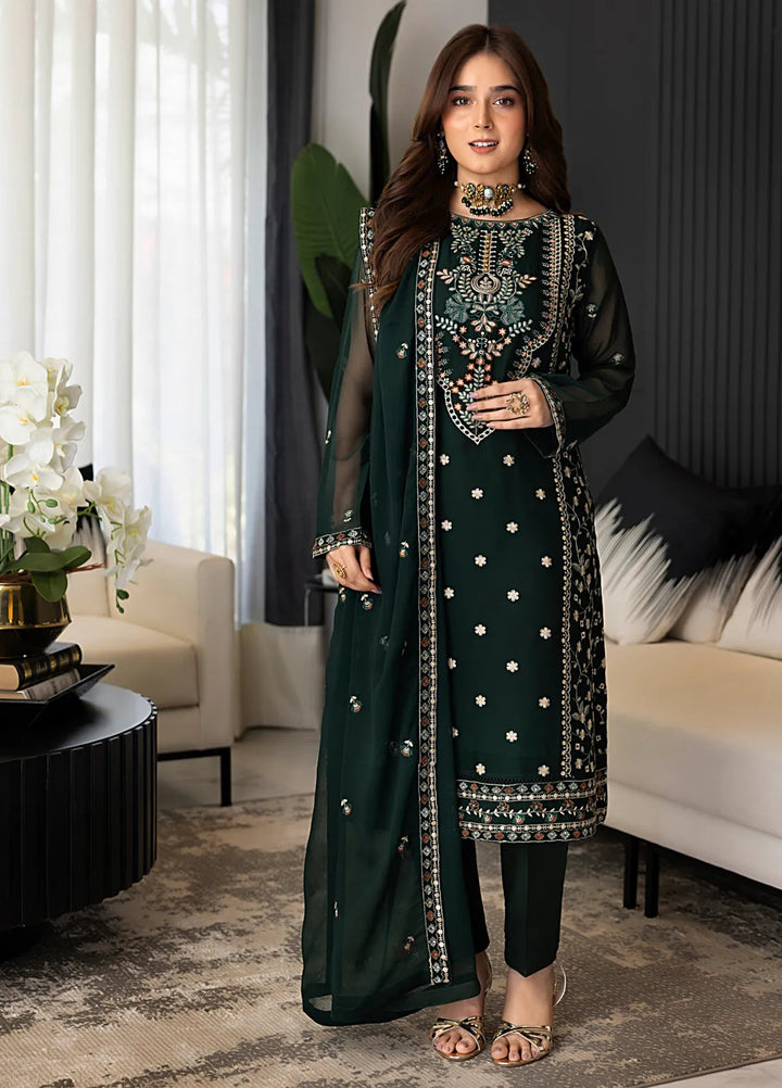 Shamooz Pret Embroidered Chiffon 3 Piece Suit Ever Green SEM-0741
