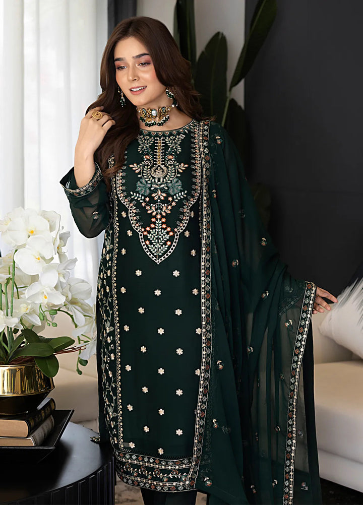 Shamooz Pret Embroidered Chiffon 3 Piece Suit Ever Green SEM-0741