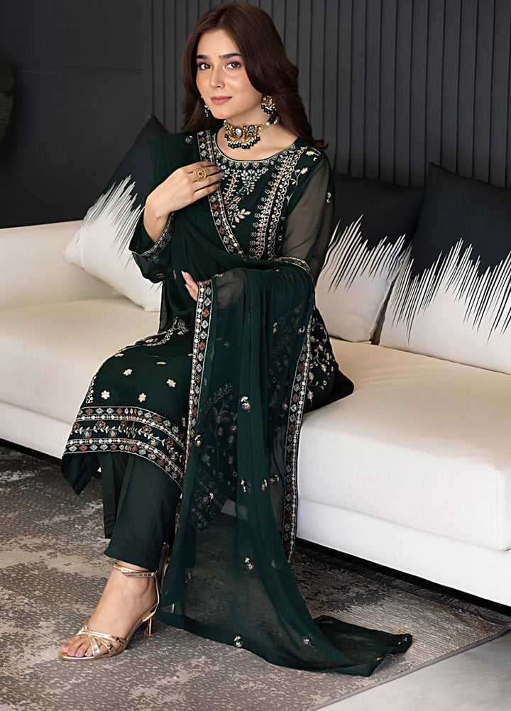 Shamooz Pret Embroidered Chiffon 3 Piece Suit Ever Green SEM-0741