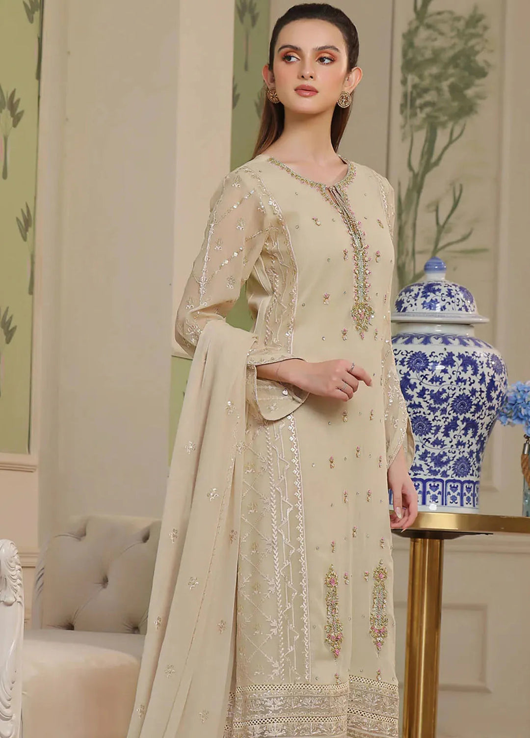 Shamooz Pret Embroidered Chiffon 3 Piece Suit Haze Sem-0722
