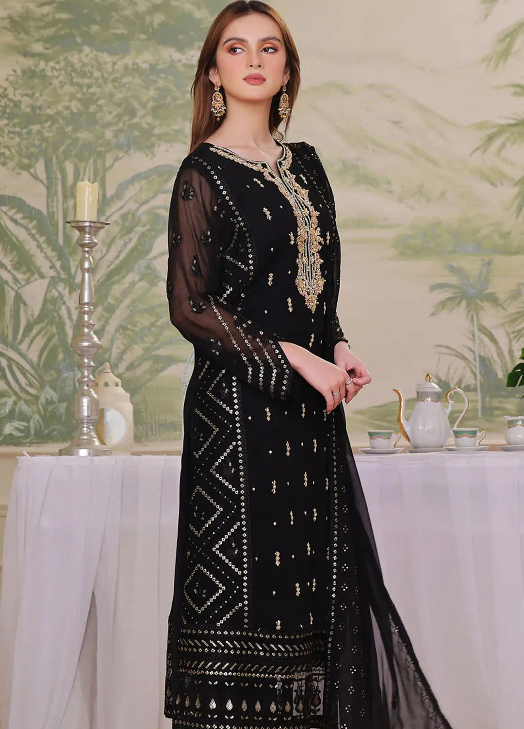 Shamooz Pret Embroidered Chiffon 3 Piece Suit Midnight Sem-0723