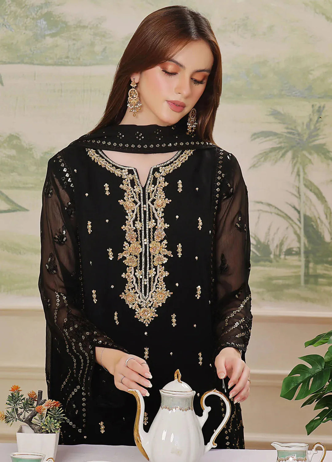 Shamooz Pret Embroidered Chiffon 3 Piece Suit Midnight Sem-0723