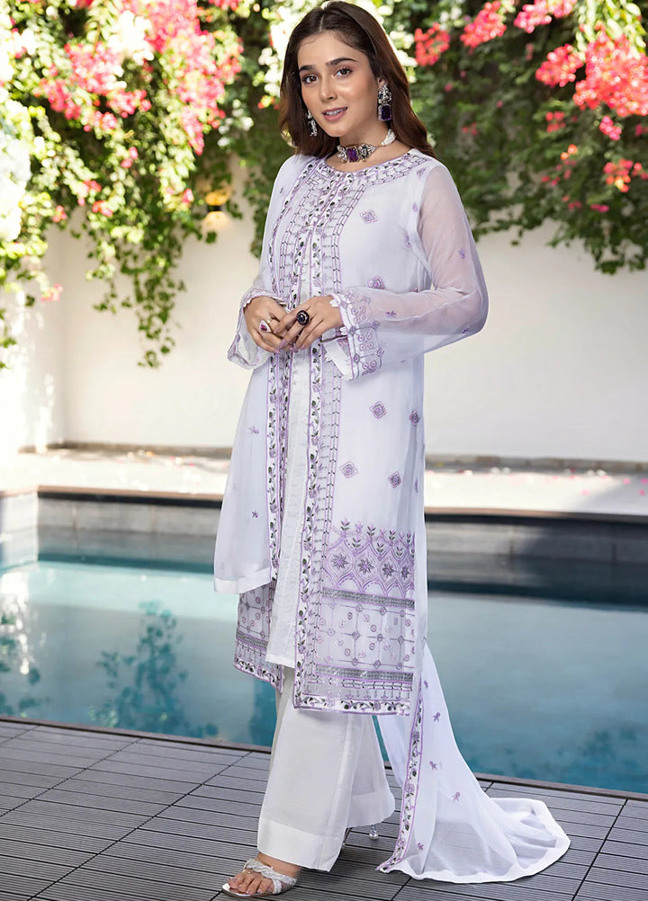 Shamooz Pret Embroidered Chiffon 3 Piece Suit Natural White SEM-0740