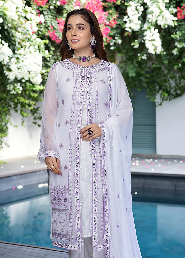 Shamooz Pret Embroidered Chiffon 3 Piece Suit Natural White SEM-0740