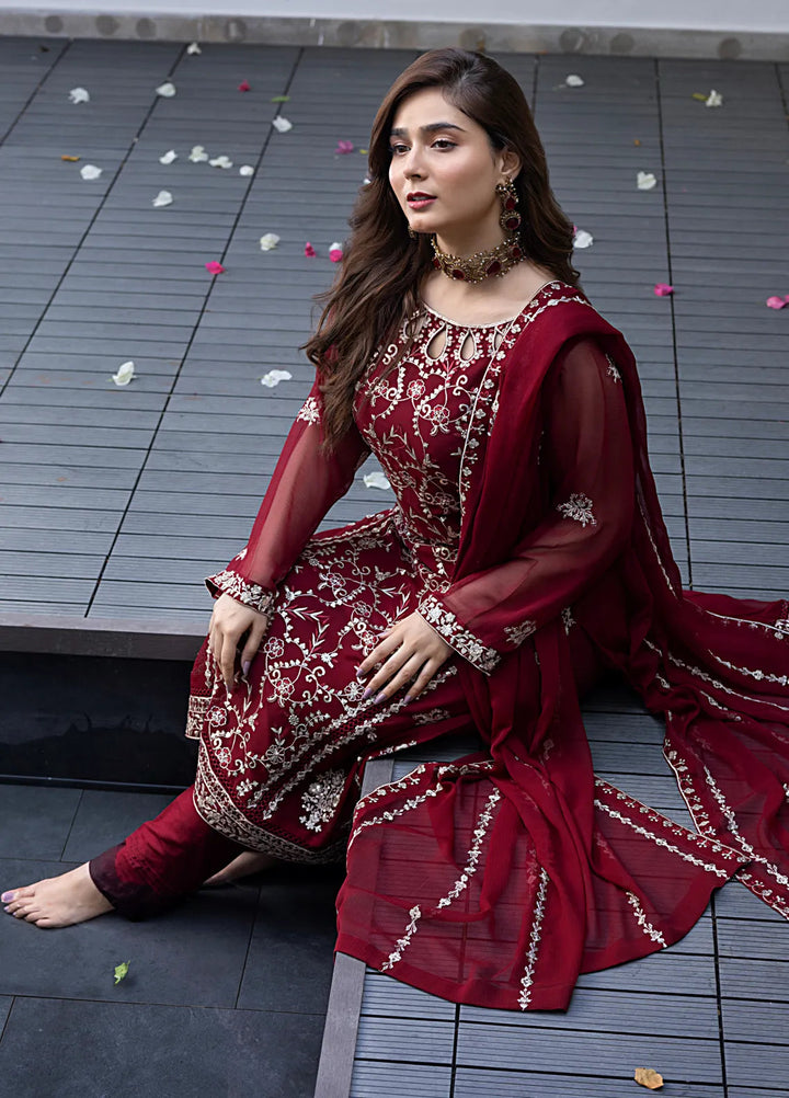 Shamooz Pret Embroidered Chiffon 3 Piece Suit Rose Wood SEM-0744