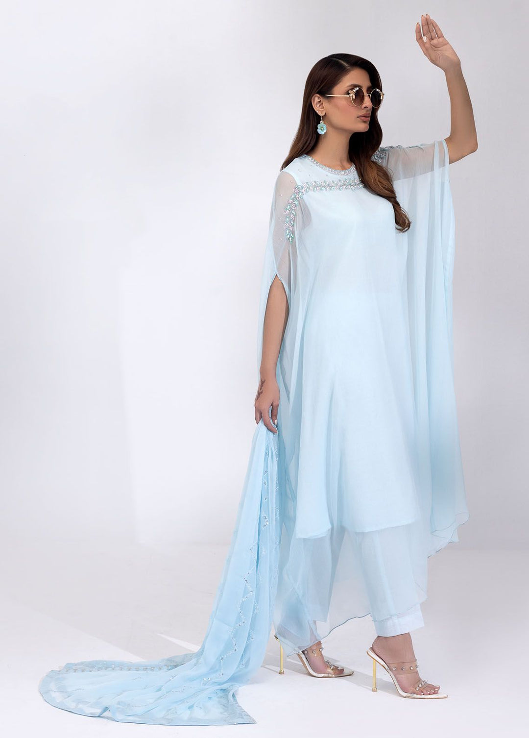 Shamooz Pret Embroidered Chiffon 3 Piece Suit SEM-0641 Sky Blue