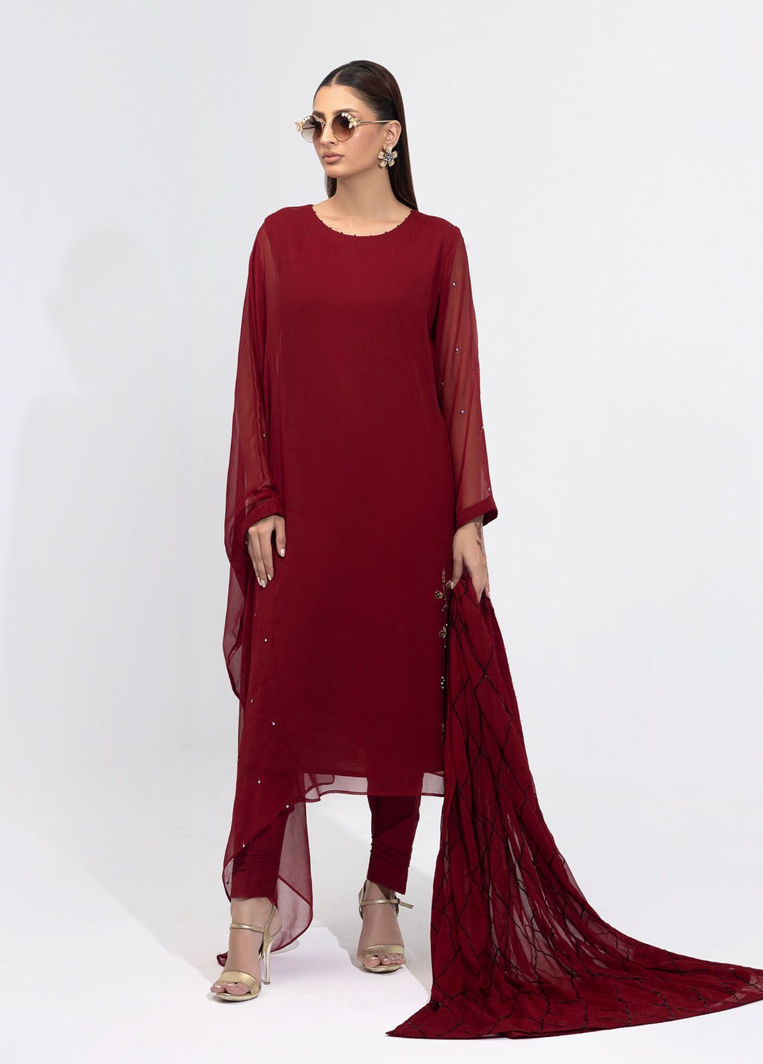 Shamooz Pret Embroidered Chiffon 3 Piece Suit SEM-0644 Rose Wood