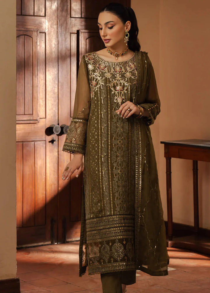 Shamooz Pret Embroidered Chiffon 3 Piece Suit SEM-0679 Brownish Green
