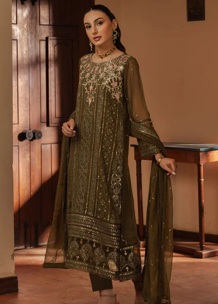 Shamooz Pret Embroidered Chiffon 3 Piece Suit SEM-0679 Brownish Green