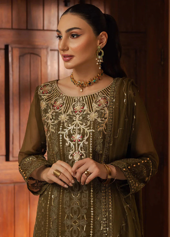 Shamooz Pret Embroidered Chiffon 3 Piece Suit SEM-0679 Brownish Green