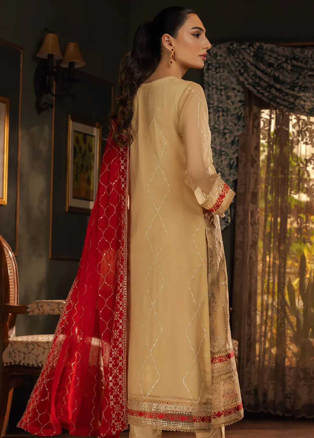 Shamooz Pret Embroidered Chiffon 3 Piece Suit SEM-0680 Camel