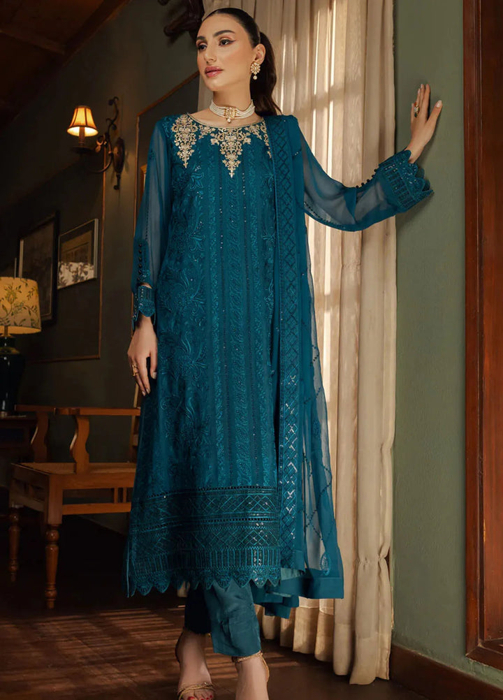 Shamooz Pret Embroidered Chiffon 3 Piece Suit SEM-0681 Cyan