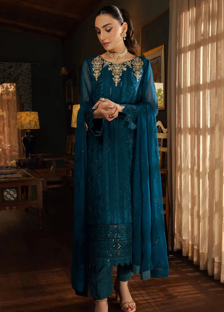 Shamooz Pret Embroidered Chiffon 3 Piece Suit SEM-0681 Cyan