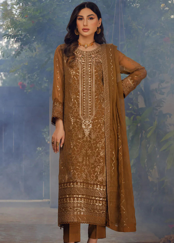 Shamooz Pret Embroidered Chiffon 3 Piece Suit SEM-0683 Caramel