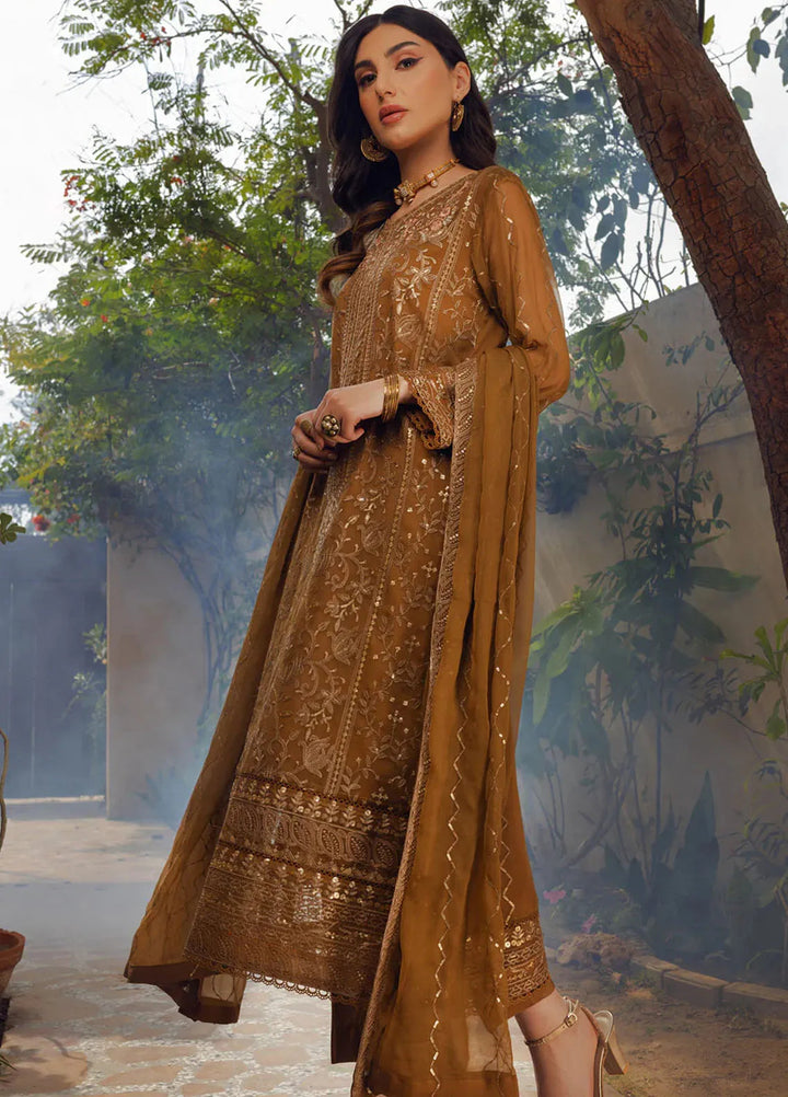 Shamooz Pret Embroidered Chiffon 3 Piece Suit SEM-0683 Caramel