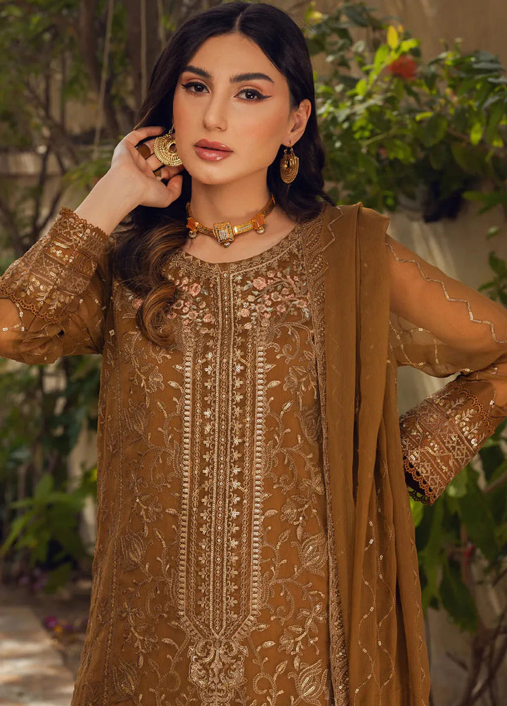Shamooz Pret Embroidered Chiffon 3 Piece Suit SEM-0683 Caramel