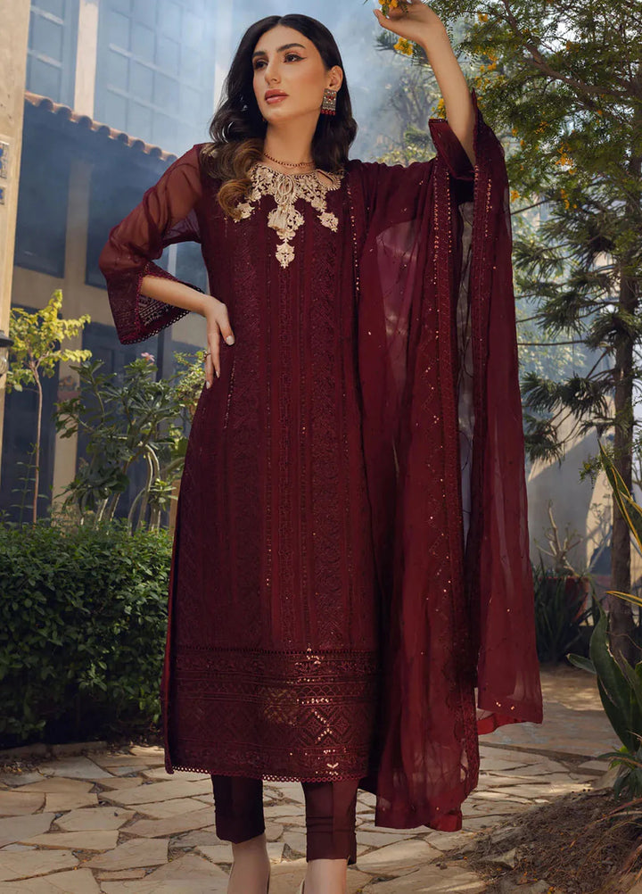 Shamooz Pret Embroidered Chiffon 3 Piece Suit SEM-0684 Dark Purple