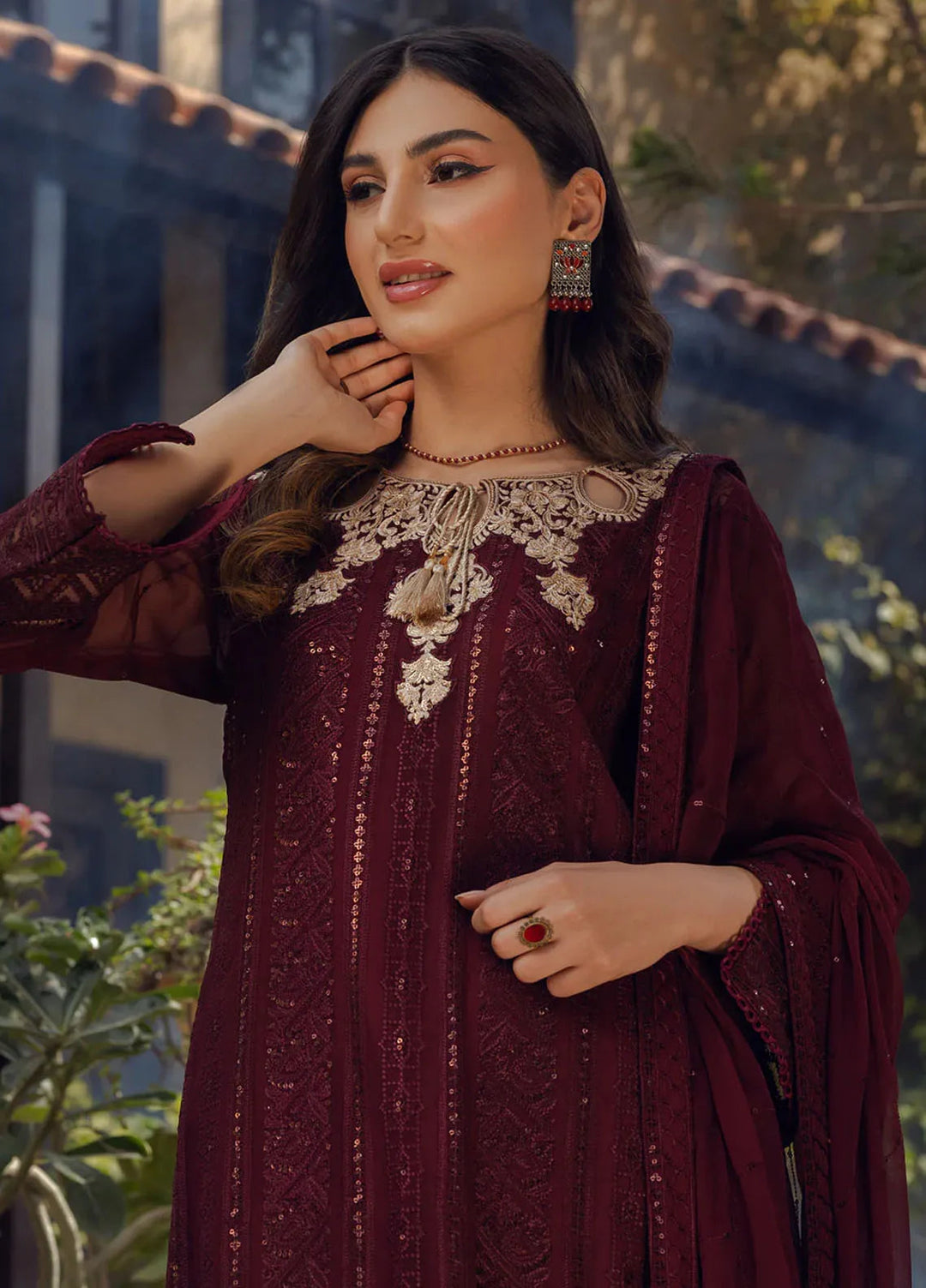 Shamooz Pret Embroidered Chiffon 3 Piece Suit SEM-0684 Dark Purple
