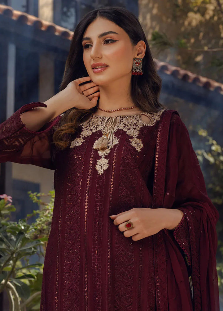 Shamooz Pret Embroidered Chiffon 3 Piece Suit SEM-0684 Dark Purple