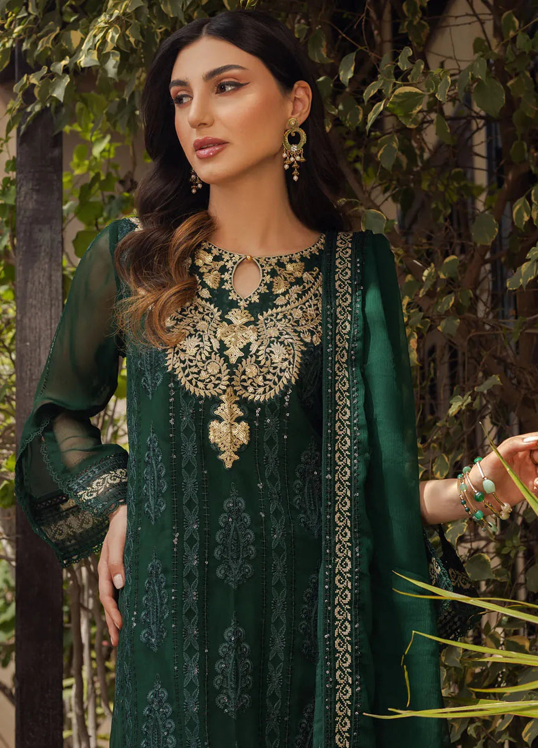 Shamooz Pret Embroidered Chiffon 3 Piece Suit SEM-0685 Dark Forest