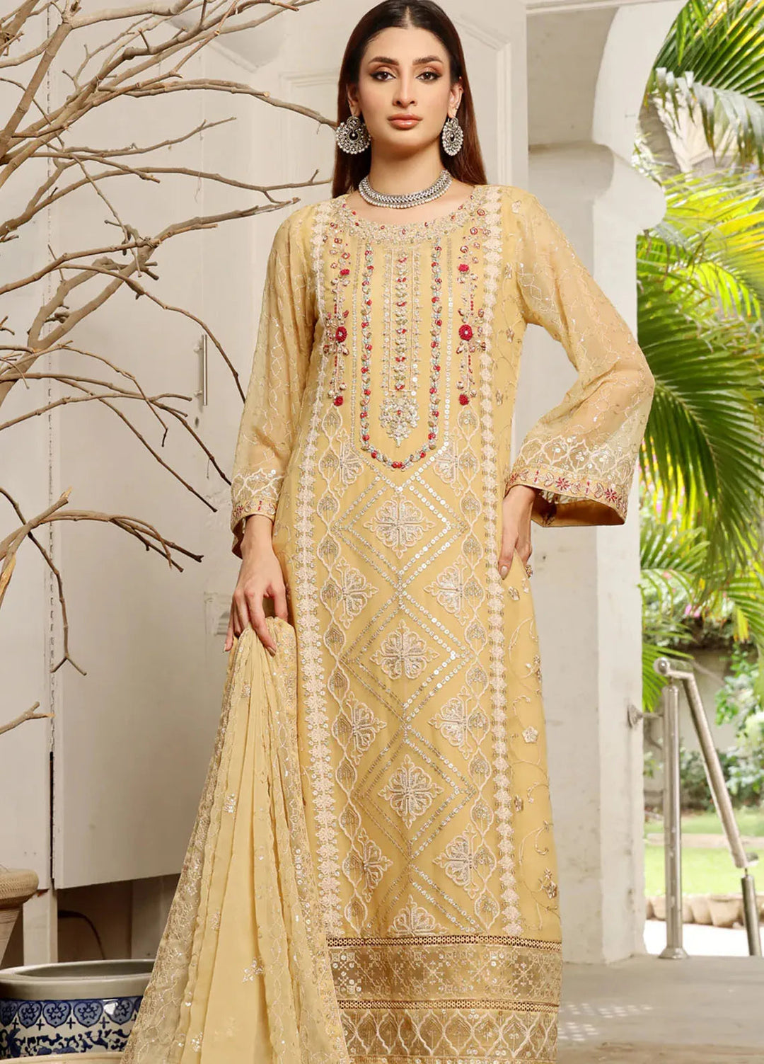 Shamooz Pret Embroidered Chiffon 3 Piece Suit SEM-0702 Frost