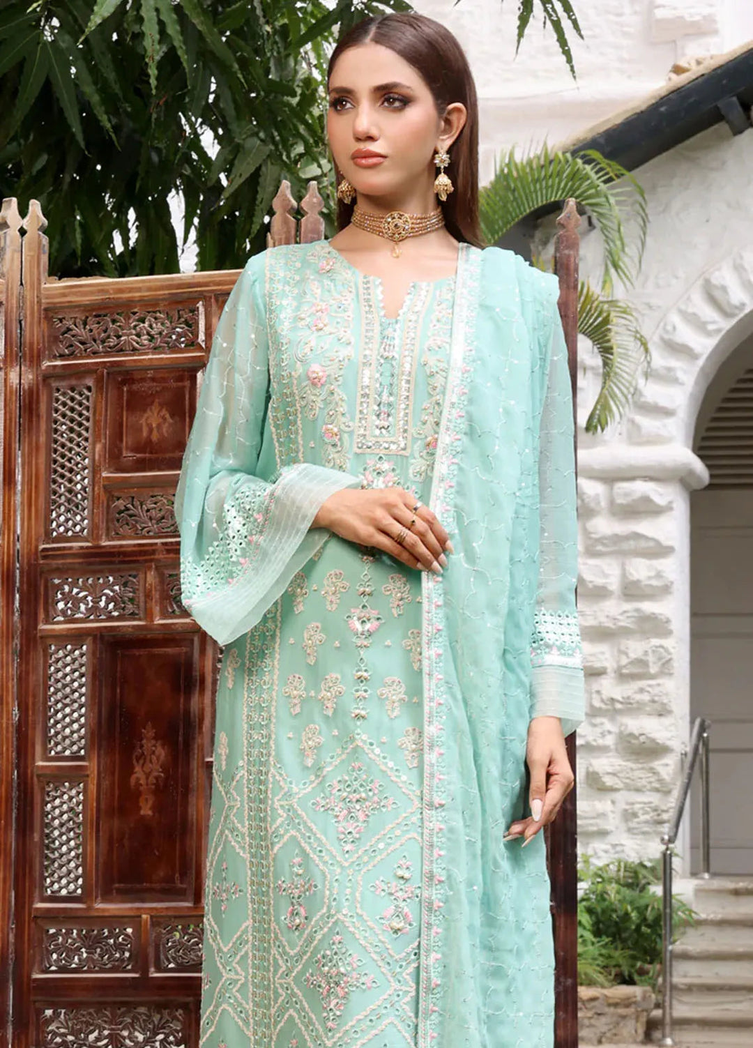 Shamooz Pret Embroidered Chiffon 3 Piece Suit SEM-0704 Mint Green