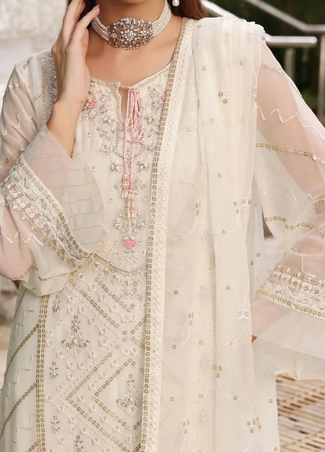 Shamooz Pret Embroidered Chiffon 3 Piece Suit SEM-0705 Ivory Dreams