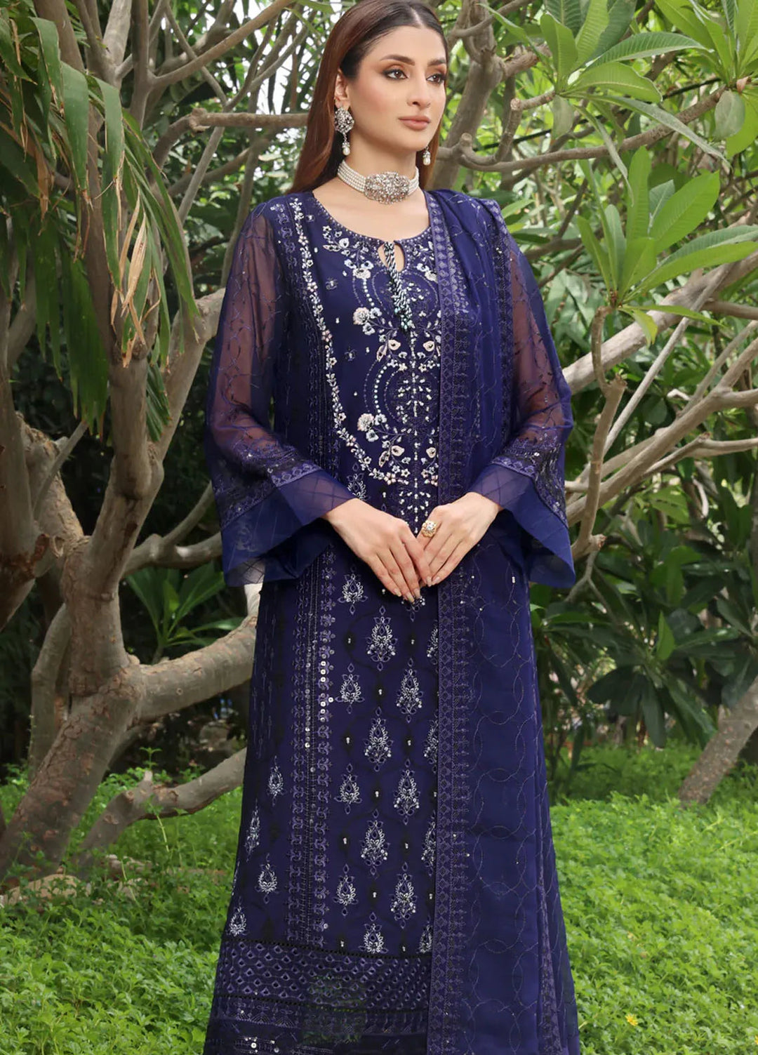 Shamooz Pret Embroidered Chiffon 3 Piece Suit SEM-0708 Blue Blood